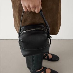 New Massimo Dutti Black Leather Cube Crossbody Bag